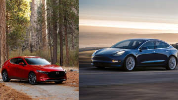 Mazda 3 und Tesla Model 3